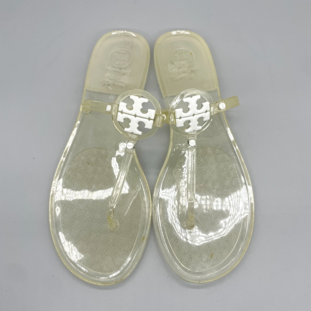 Tory Burch Mini Miller Jelly Thong Sandals Womens 11 Clear White Logo Y2K Beach